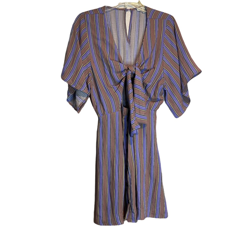 Moon River Striped Purple Dress Small Bow front
